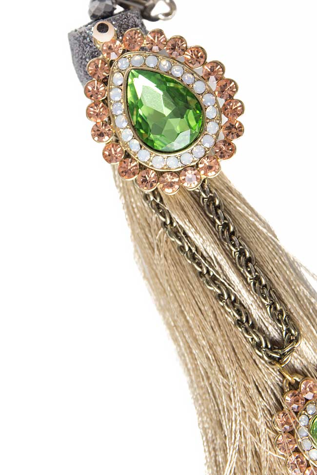 Tasseled silk crystal clip earrings Bon Bijou image 1