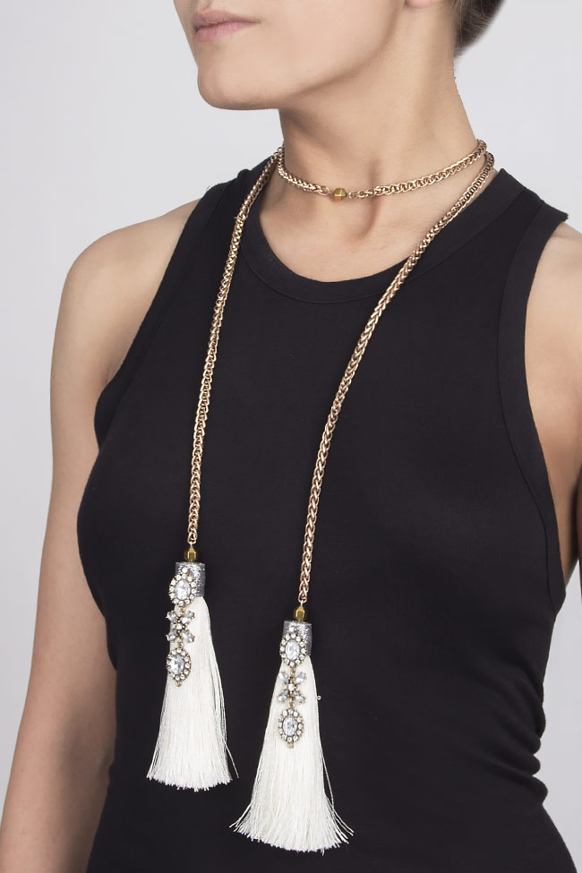 Embellished silk tasseled necklace Bon Bijou image 3