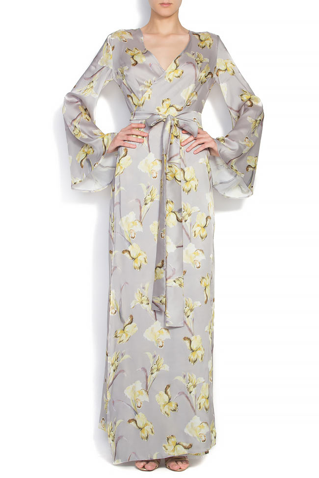 Rochie tip chimono din matase cu print floral Cloche imagine 0