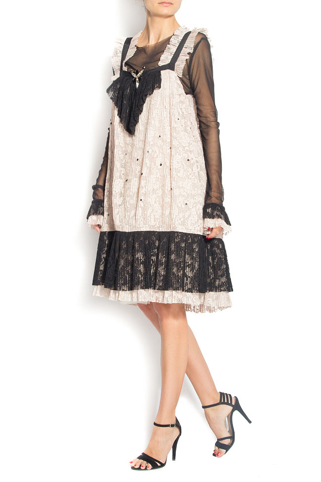 Silk-blend dress with lace insertions Elena Perseil image 1