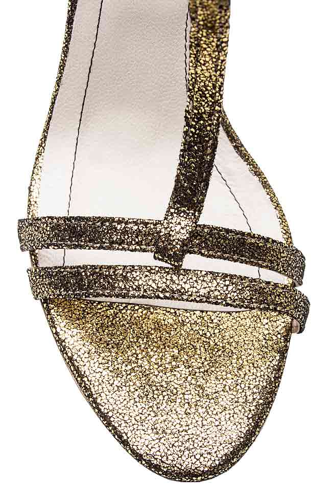 Sandale din piele naturala metalizata Ana Kaloni imagine 3