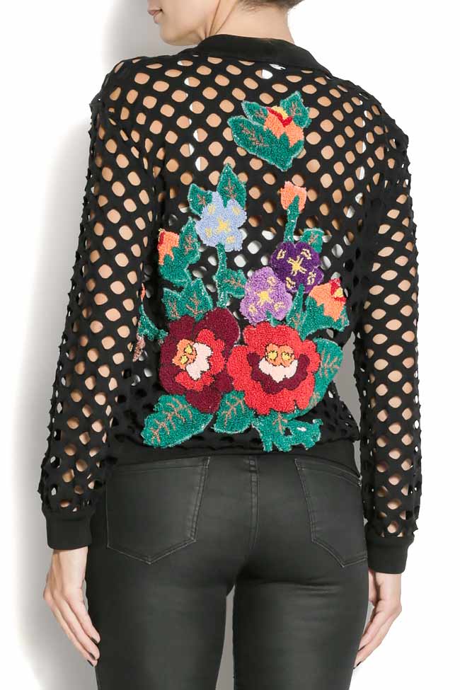 Jacheta din bumbac cu decupaje si broderie florala aplicata manual Izabela Mandoiu imagine 2