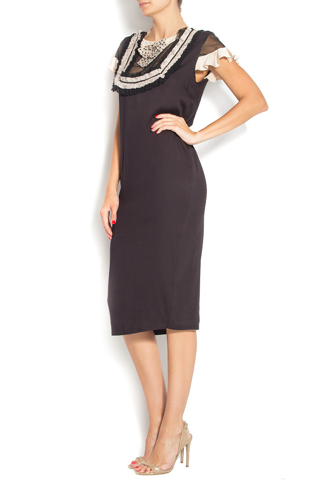 Cotton-blend midi dress with lace insertions Elena Perseil image 1