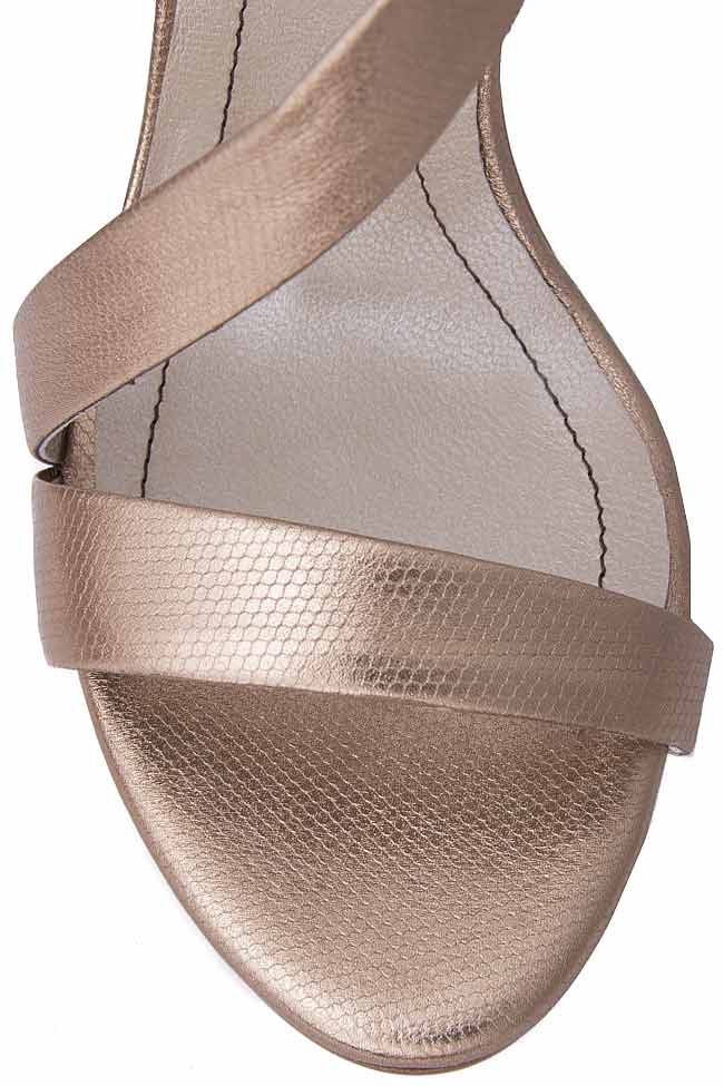 Sandale din piele naturala metalizata cu bareta transversala Ana Kaloni imagine 3