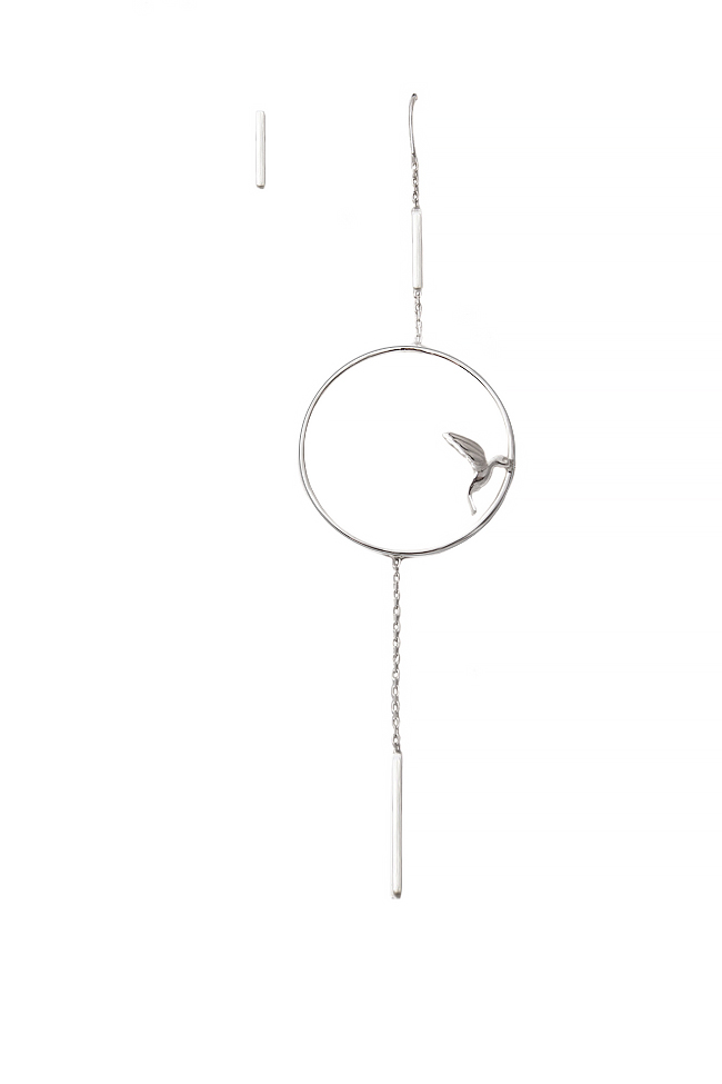 Cercei asimetrici din argint cu pasare colibri Snob. imagine 0