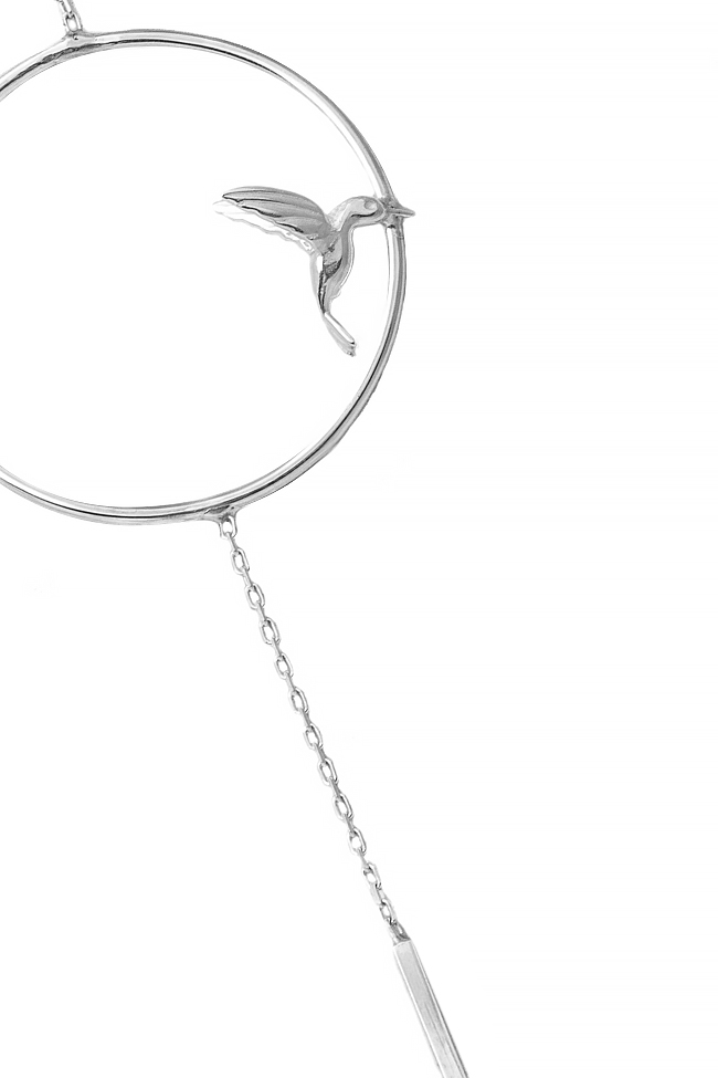 Cercei asimetrici din argint cu pasare colibri Snob. imagine 1