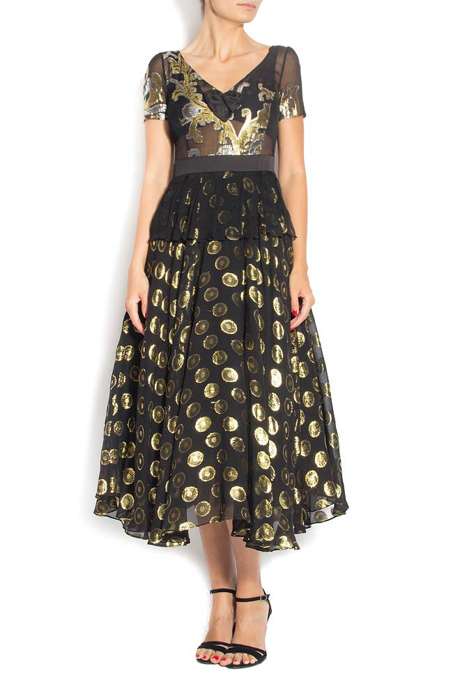 Brocade midi dress with hand-sewn application Elena Perseil image 0