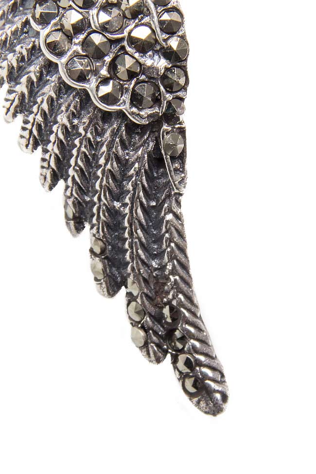 DARK WINGS silver earrings with marcasite Obsidian image 2