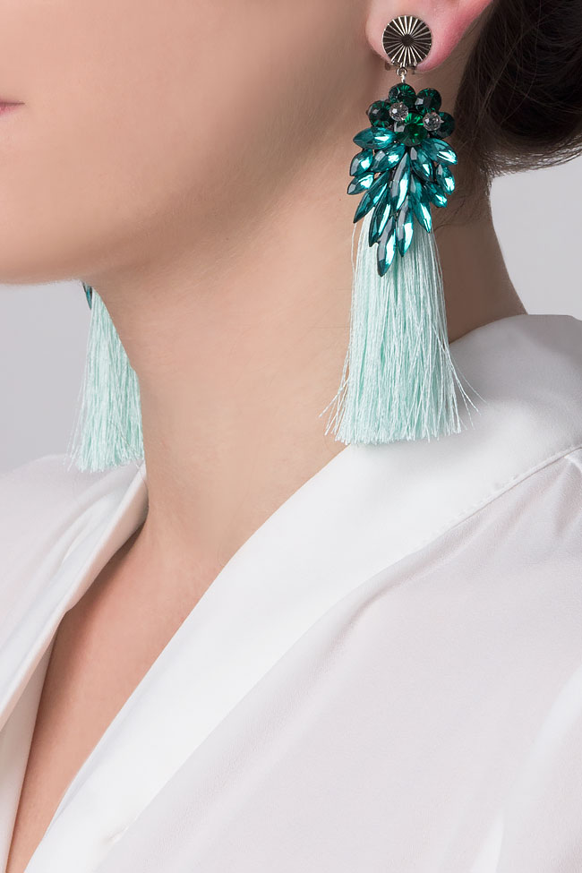 Silk tasseled earrings with crystals Bon Bijou image 3