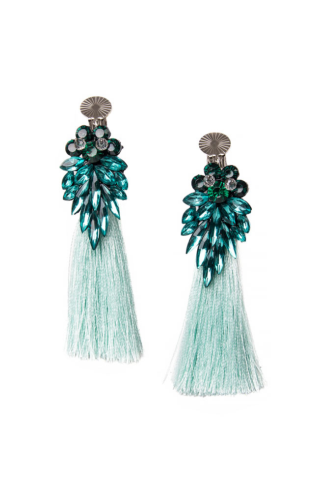 Silk tasseled earrings with crystals Bon Bijou image 0