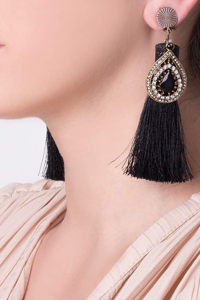Silk tasseled earrings with crystals Bon Bijou image 3