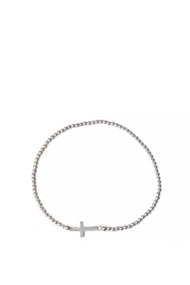 SMALL CROSS silver bracelet Obsidian image 0