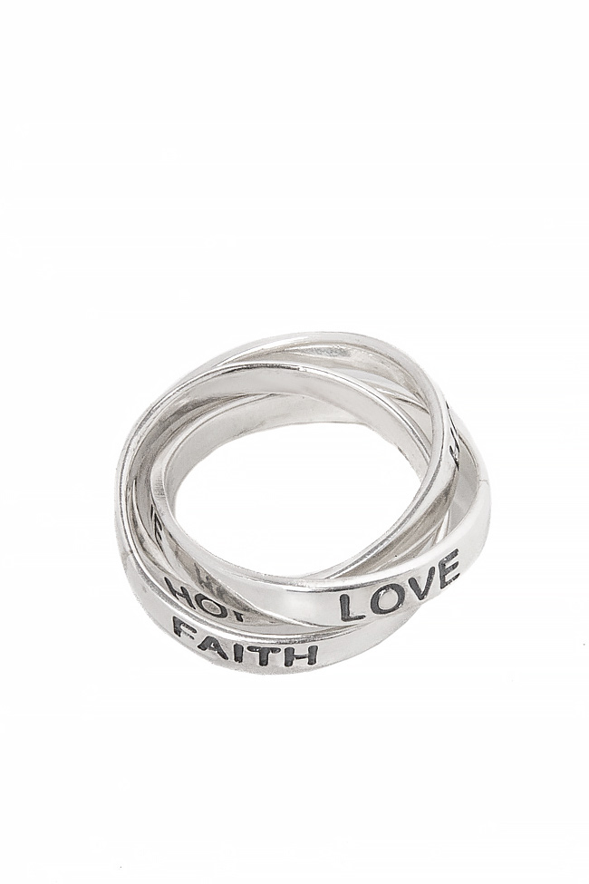 LOVE FAITH HOPE interlinked silver rings Obsidian image 1