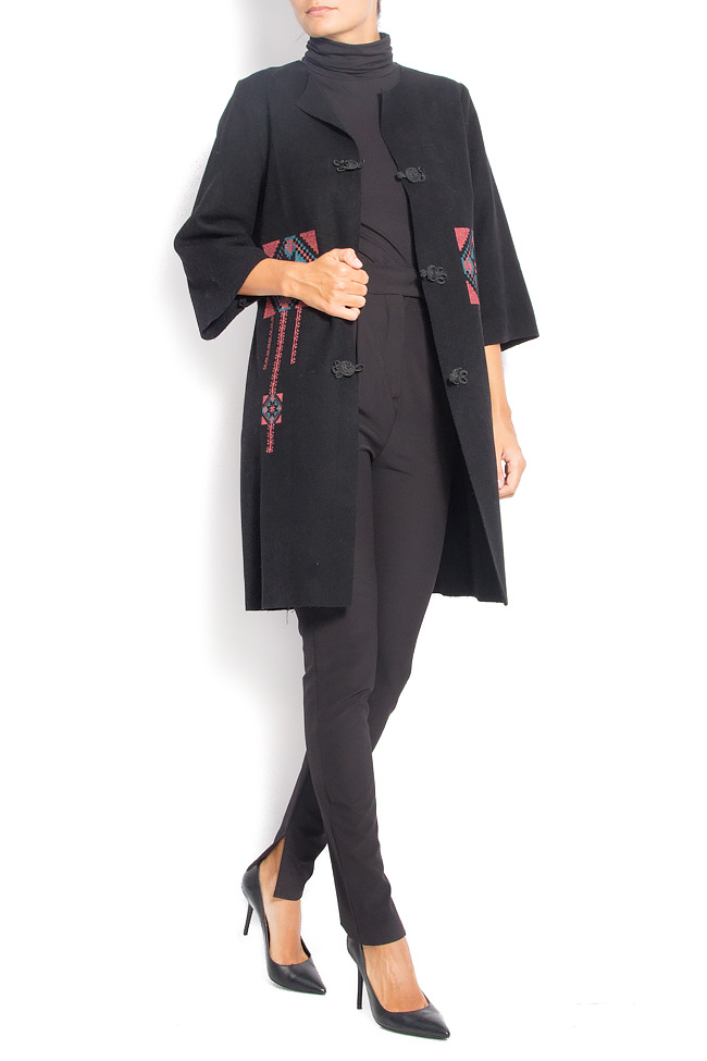 Silk embroidered wool coat with detachable collar  Maressia image 1