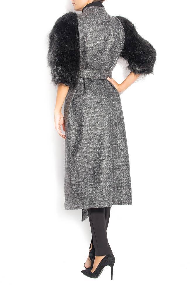 Wool-blend tweed coat with artificial fur No.23 image 2