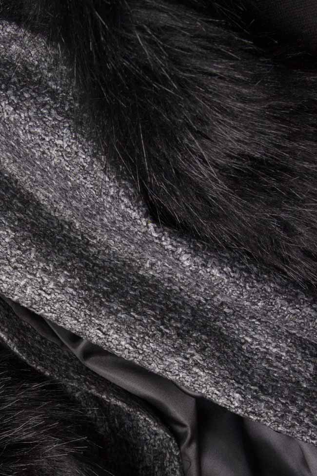 Palton din de stofa si lana cu maneci din blana artificiala No.23 imagine 4