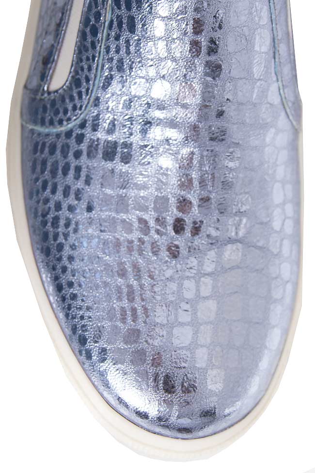 Pantofi din piele metalizata tip sarpe cu talpa inalta Elysees Cristina Maxim imagine 3
