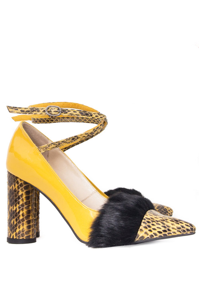 Pantofi din piele naturala cu aplicatie din blana de iepure Ana Kaloni imagine 1