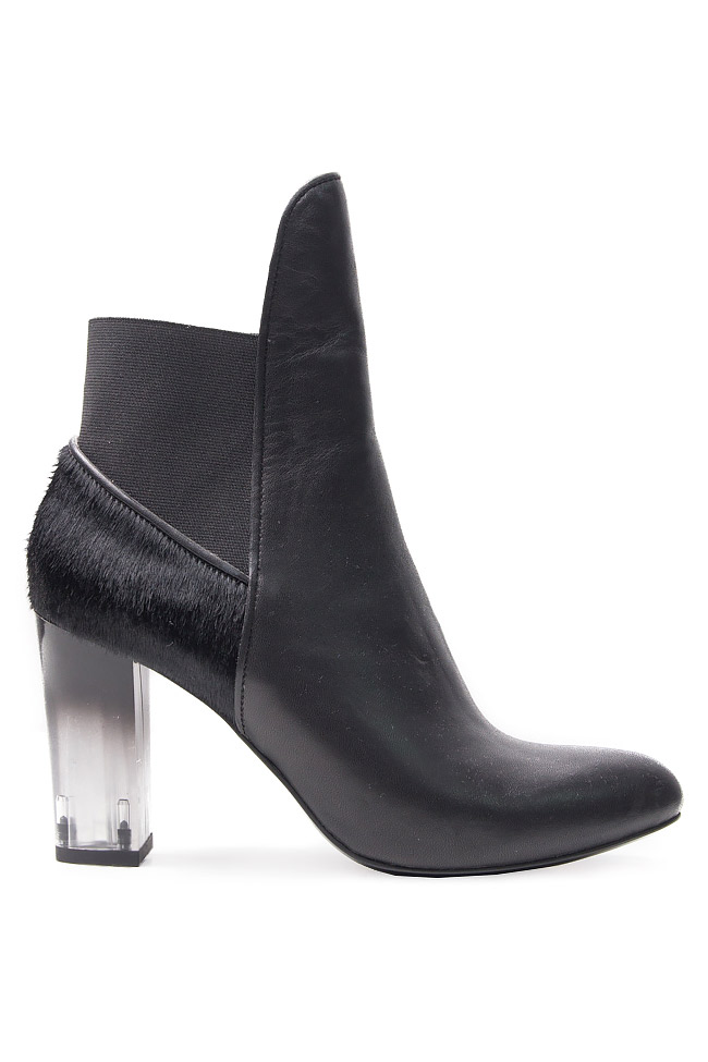 Rabbit fur-trimmed leather ankle boots Ana Kaloni image 0