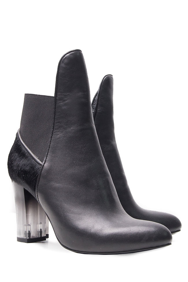Rabbit fur-trimmed leather ankle boots Ana Kaloni image 1