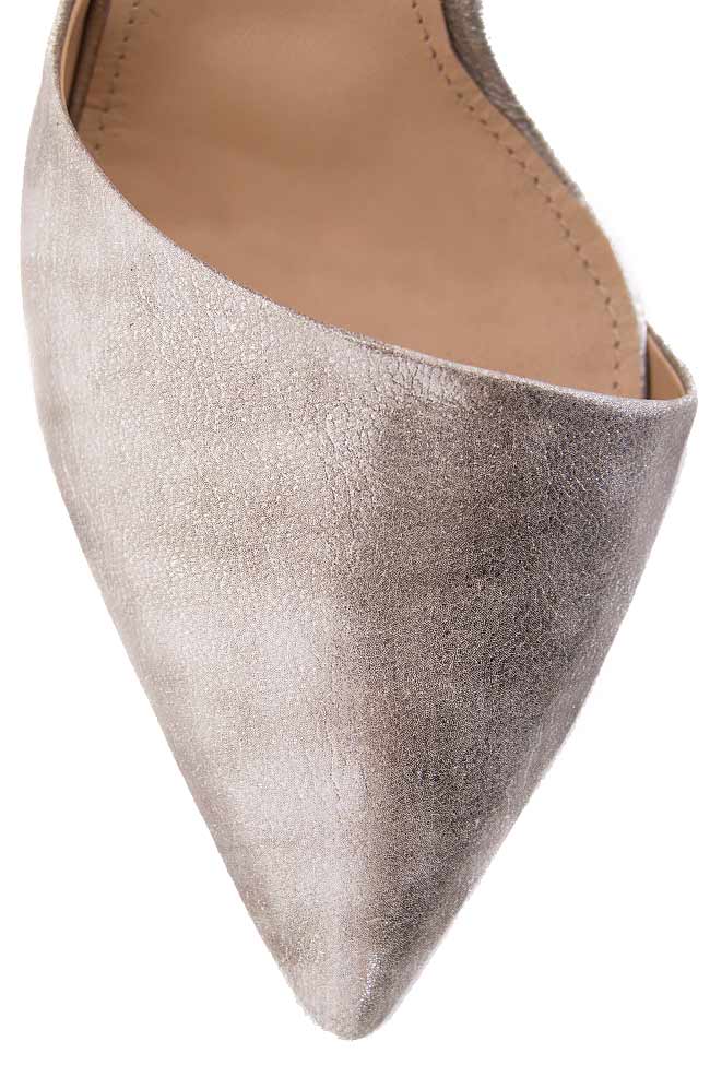 Pantofi din piele naturala metalizata decupati cu laserul Hannami imagine 3