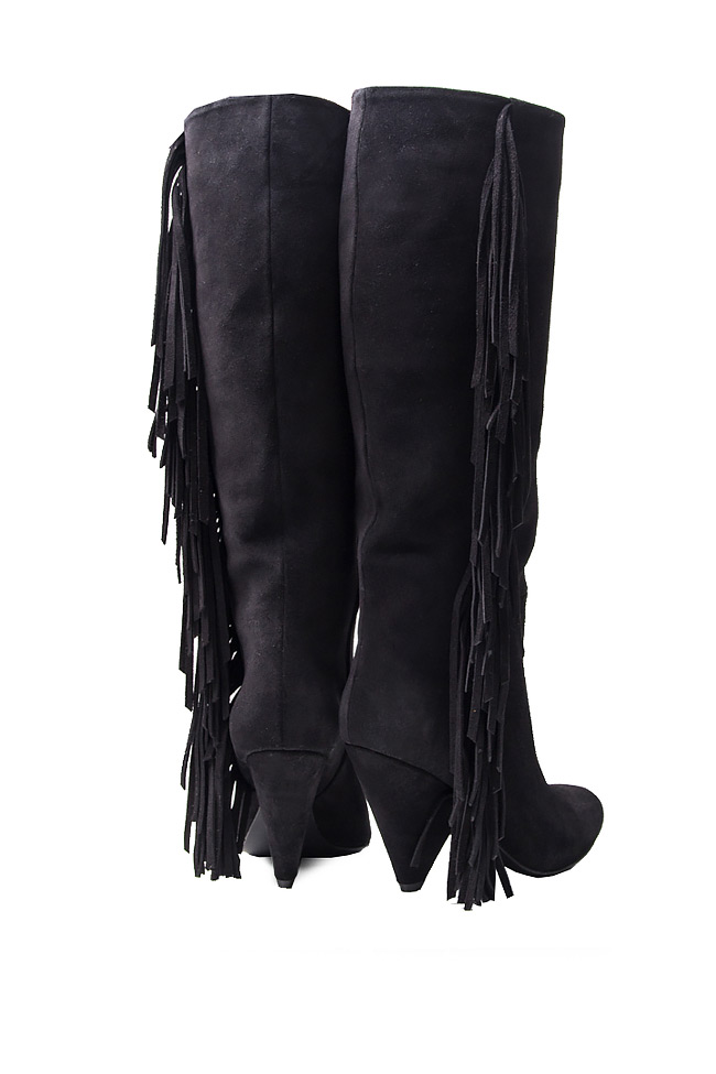 Bottes hauteur genoux en daim noir à franges Ana Kaloni image 2