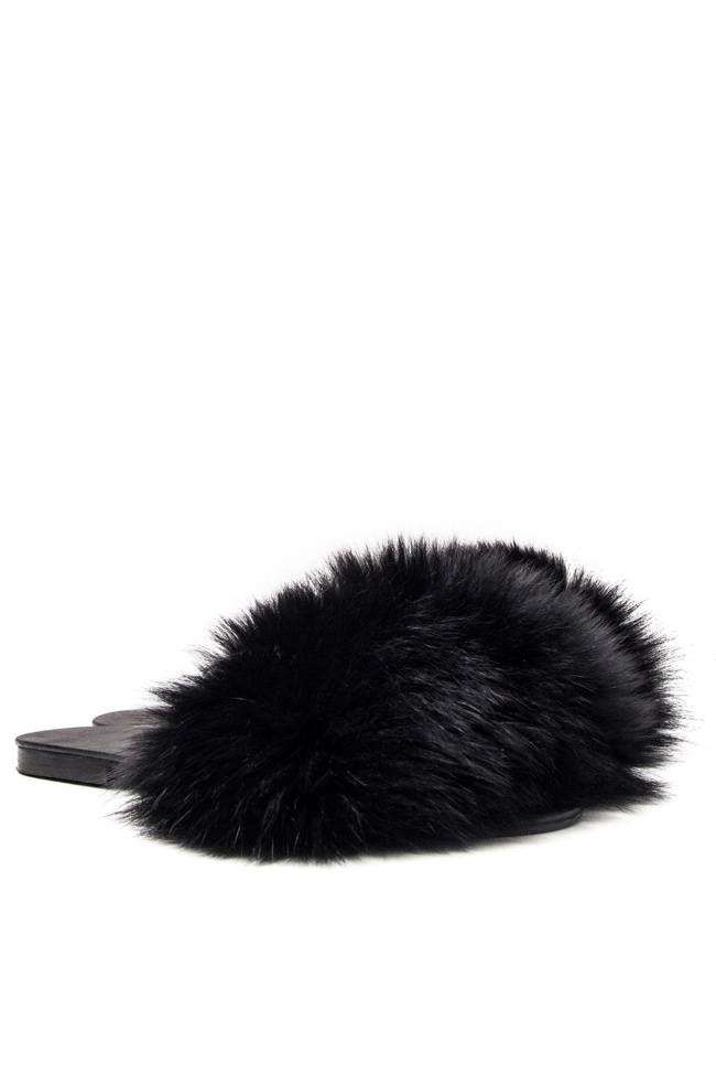 Leather and fox-fur slides Mihaela Gheorghe image 1