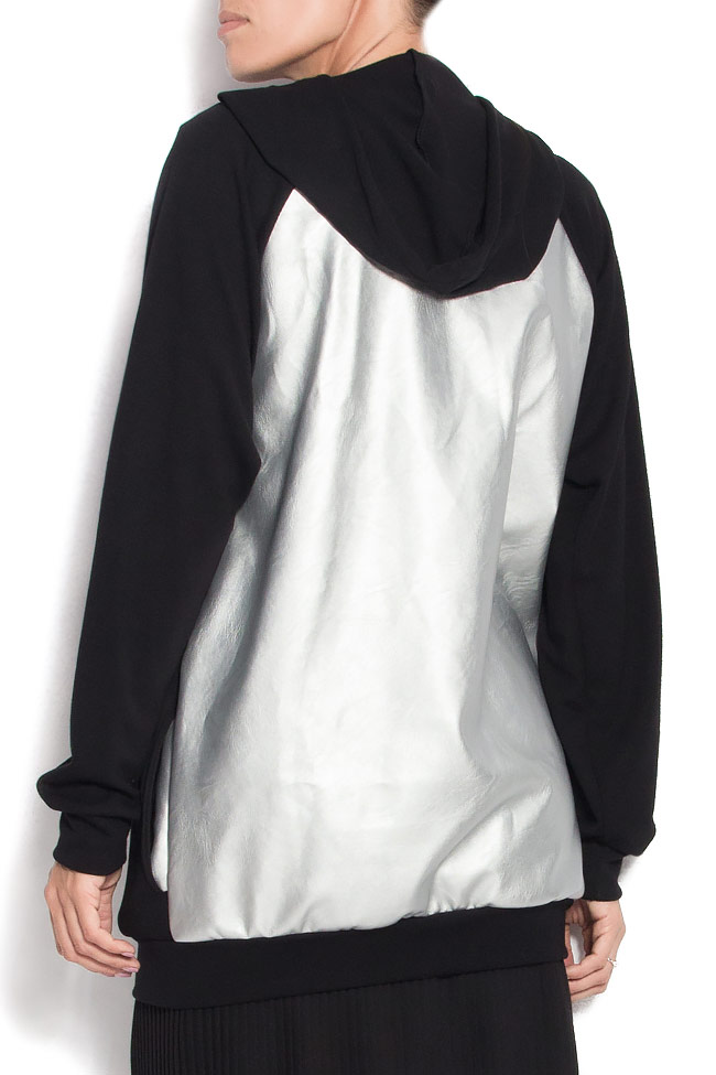 Cotton and ecologic leather bomber jacket with hood Hard Coeur image 2