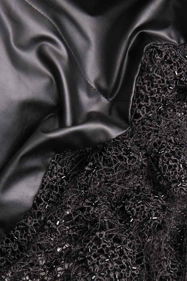 Rochie midi din piele sintetica cu insertii brodate manual KATY Dorin Negrau imagine 3