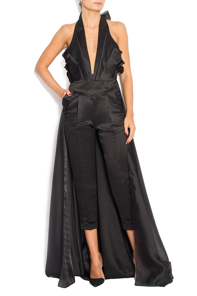 Combinaison noire en jacquard avec jupe en organza R'Ias Couture image 0