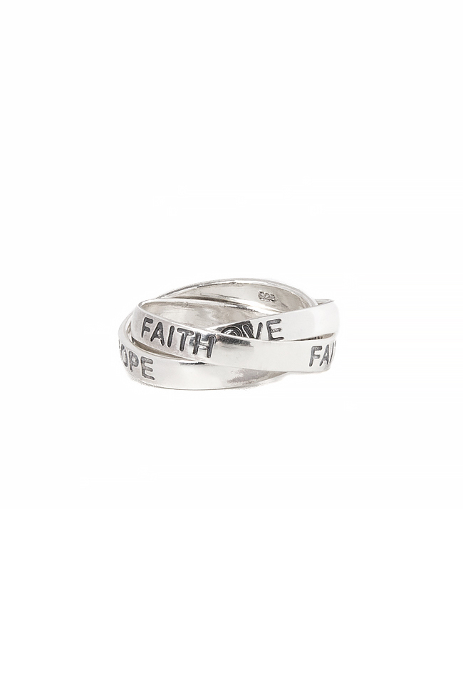 LOVE FAITH HOPE interlinked silver rings Obsidian image 0