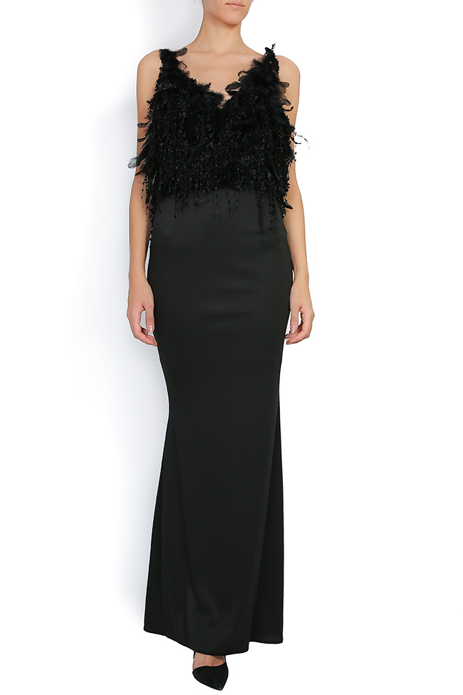 Crepe gown with natural feather inserts Andrei Spiridon image 0