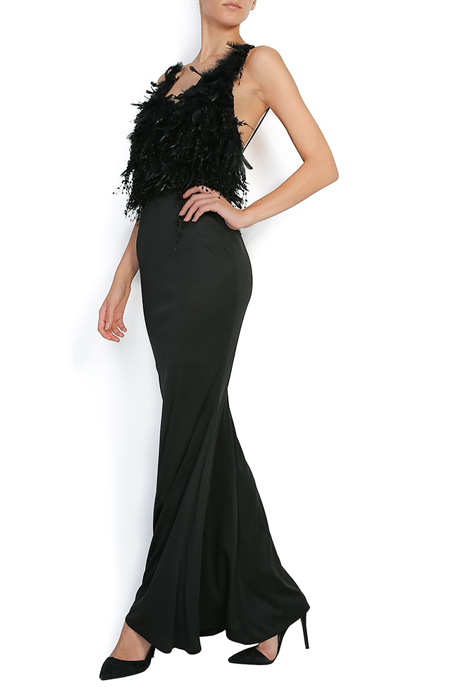 Crepe gown with natural feather inserts Andrei Spiridon image 1