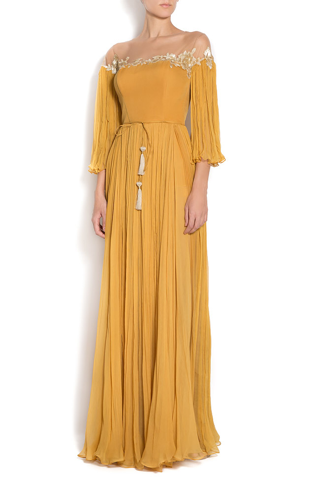 Crepe maxi dress with golden applications Nicole Enea image 0