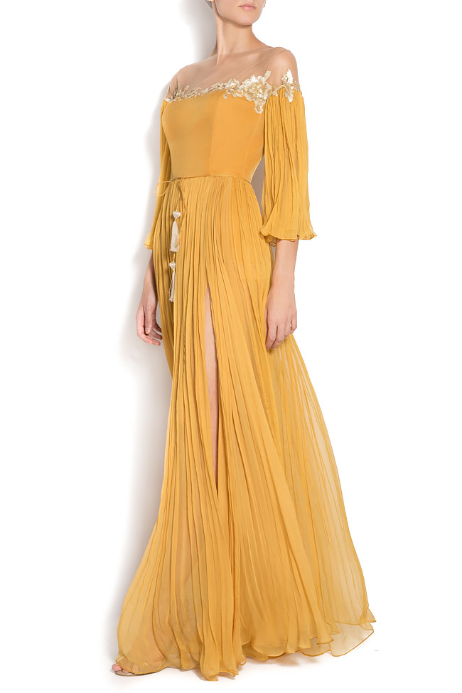 Crepe maxi dress with golden applications Nicole Enea image 1