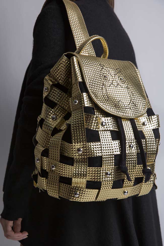 Gold textured leather backpack Wisdom Backpack by Blanche image 4