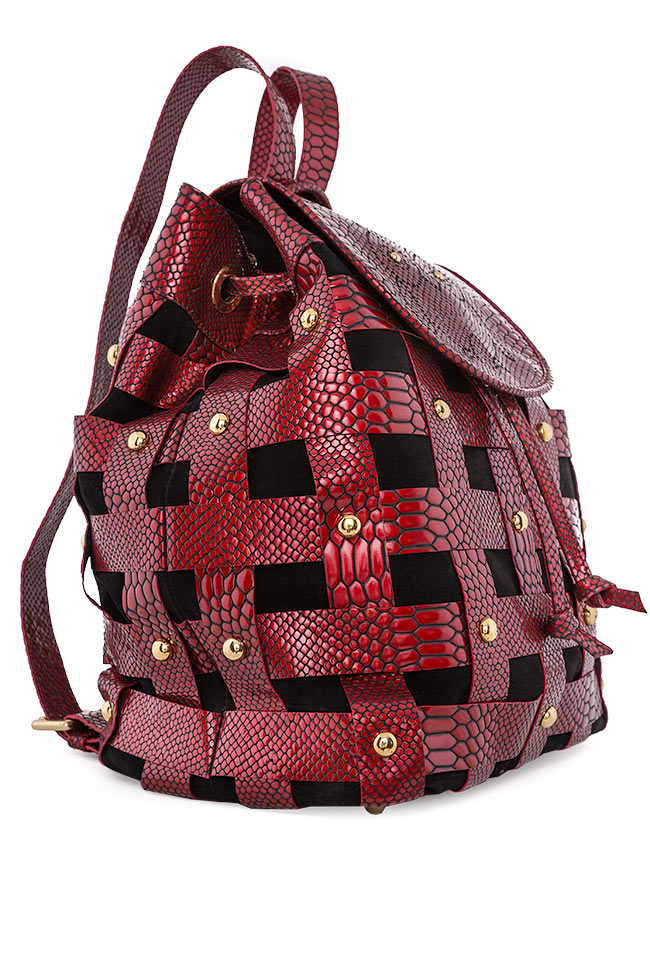 Burgundy croco-effect leather backpack Wisdom Backpack by Blanche image 1