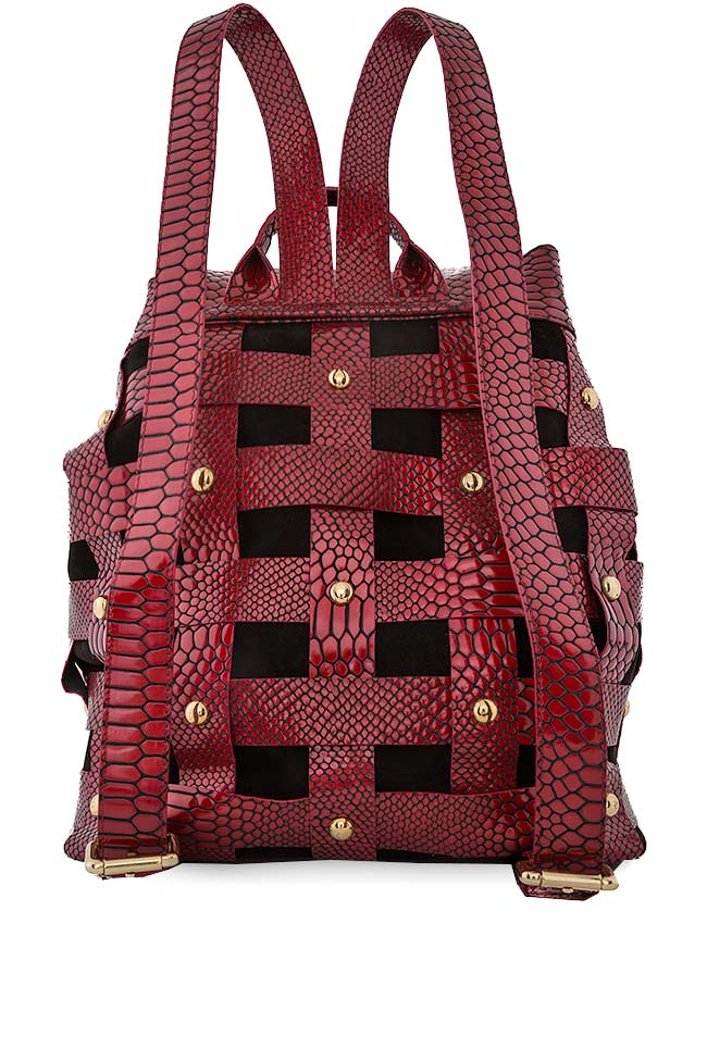 Burgundy croco-effect leather backpack Wisdom Backpack by Blanche image 2