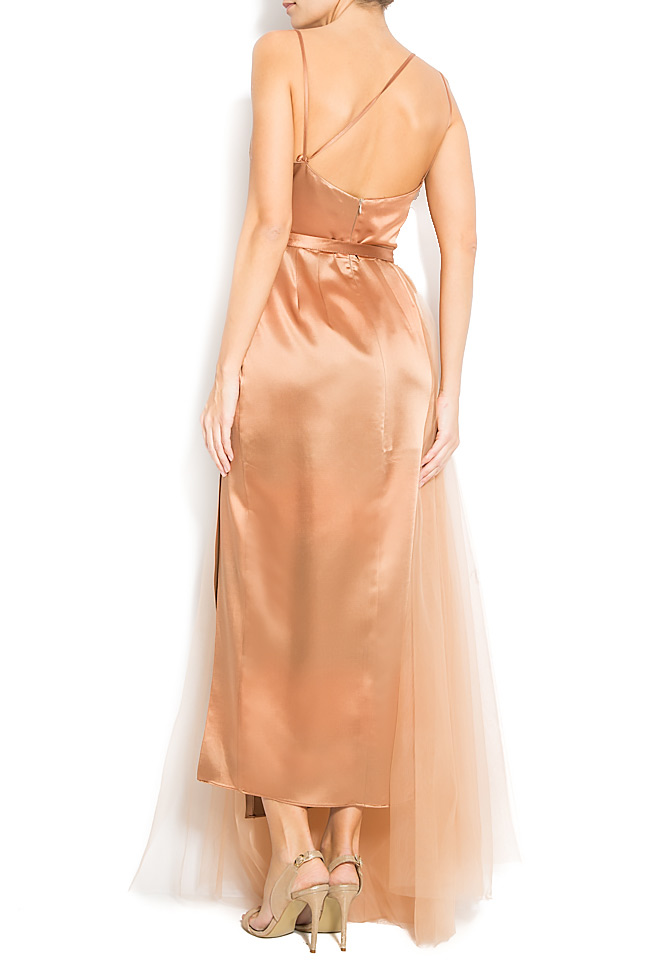Silk asymmetric dress with lateral  embroidered tulle skirt Simona Semen image 2