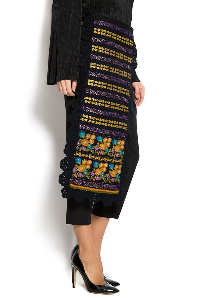 Wool-piqué skinny pants with detachable folk apron  Izabela Mandoiu image 2