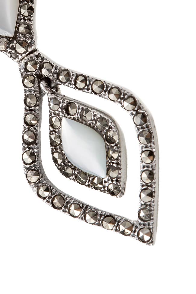 Hour-Glass Bride silver earrings Obsidian image 1