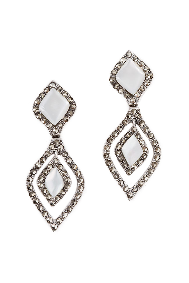 Hour-Glass Bride silver earrings Obsidian image 0
