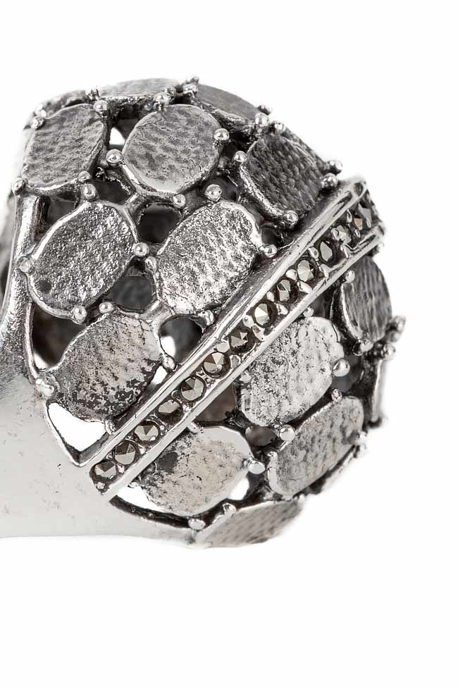 Inel din argint antichizat Chainmail Obsidian imagine 2