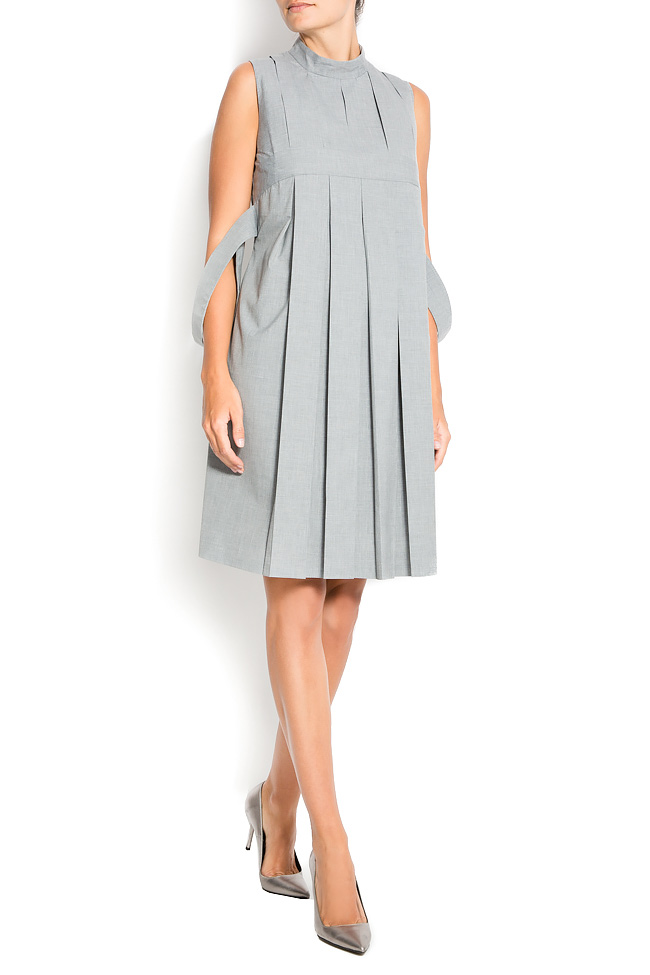 Off-the-shoulder pleated cotton dress Reprobable image 0