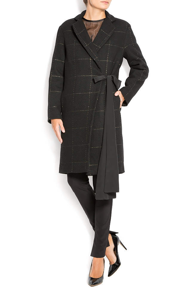 Palton din stofa de lana cu cordon din matase Izabela Mandoiu imagine 0