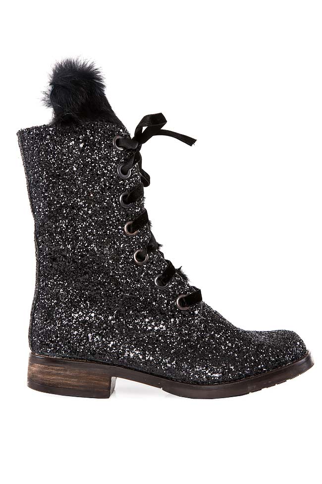 Sequined leather black boots Ana Kaloni image 0