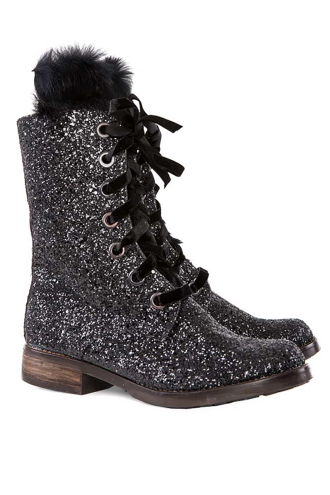 Sequined leather black boots Ana Kaloni image 1