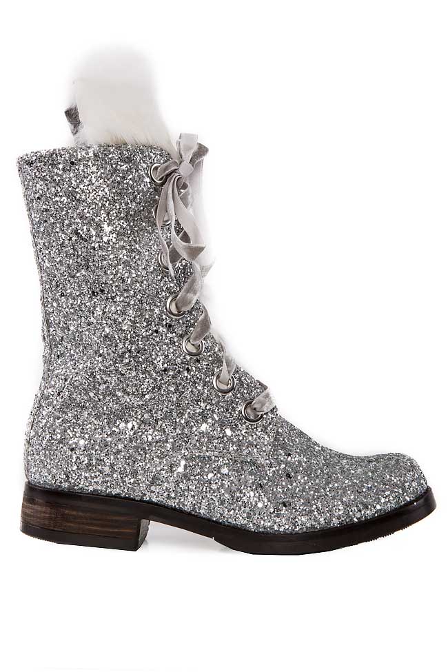 Sequined leather silver boots Ana Kaloni image 0