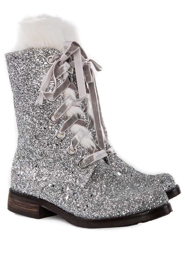 Sequined leather silver boots Ana Kaloni image 1