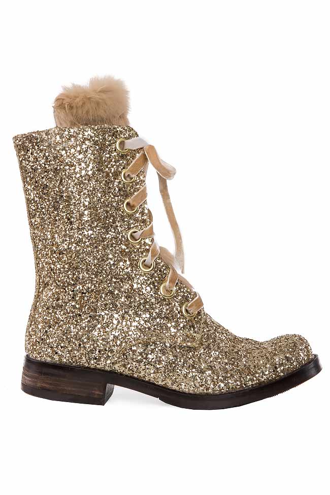 Sequined leather golden boots Ana Kaloni image 0